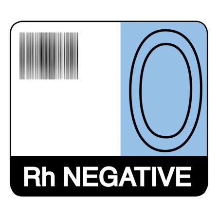Label, O Rh Negative 1-1/2 X 1-7/10 White W/Blue & Black